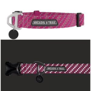 Arcadia Trail Reflective Adjustable Paracord Pink Silver Dog Collar Size X-Large